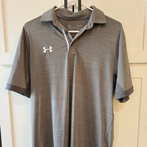 Men’s Under Armour Heat Gear Loose Polo Sz Medium Grey Gray White